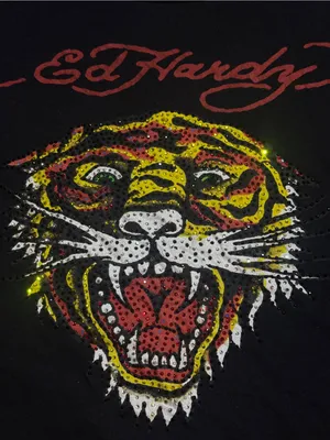 Ed Hardy Black Crop Tee with Multicolor Tiger Graphic thumbnail 3