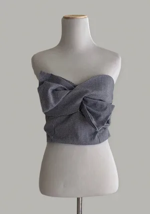 Storia Strapless Gingham Bow Crop Top thumbnail 1