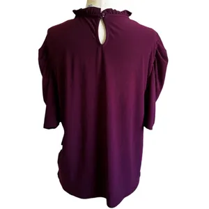 CeCe Women Plum Ruffle Mock Neck Puff Short Sleeve Blouse Top Size L NWT | 0207 thumbnail 2