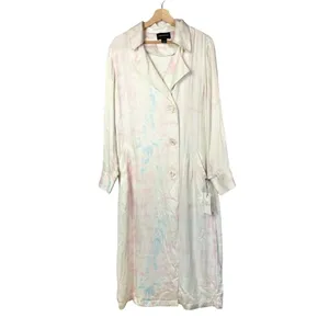 NEW‎ Something Navy Pastel Tie Dye Satin Long Trench Coat S thumbnail 3