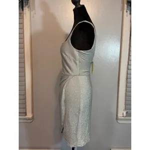 Mi Ami Silver Metallic Shimmer Ruched Cocktail Dress Medium NWT Party Mini thumbnail 4