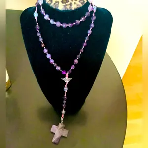 Handmade Natural Amethyst stone Cross necklace 💖 thumbnail 7