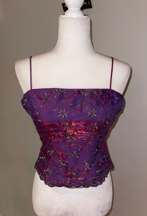 Purple Floral Beaded Spaghetti Strap Top thumbnail 1
