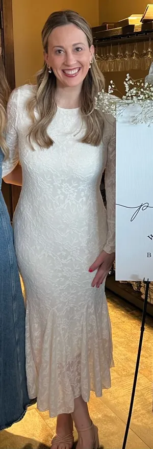 Elegant White Lace Midi Dress - Long Sleeve Women's Dress thumbnail 1