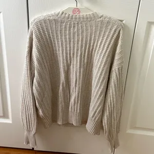 American Eagle Beige Open Knit Ribbed Oversized Cardigan thumbnail 3