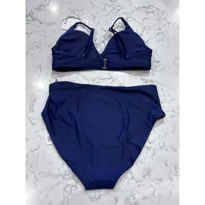 NWT Quince Deep Navy Italian V Neck Bikini Top & High Rise Bottoms Set Small thumbnail 2
