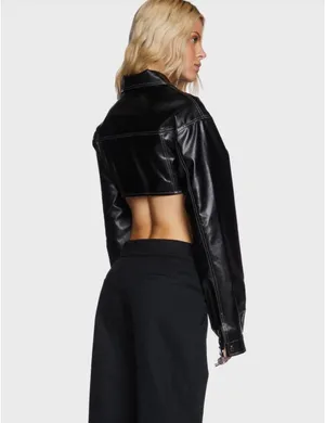 FAYE CROPPED FAUX LEATHER JACKET thumbnail 3