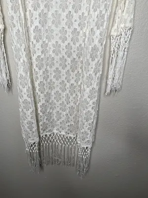 RAGA Boho White Floral Lace Open-Front Fringe Duster Cardigan Size Medium thumbnail 3