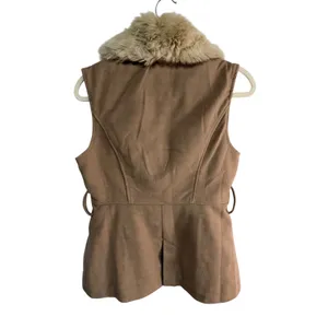 LA Coalition Vest Faux Fur Collar Sleeveless Jacket Women's Size M Tan thumbnail 4