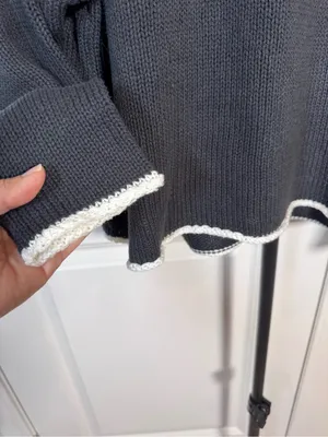 Natural Life Navy Blue Open Knit Sweater M Oversized Boho Crochet Trim Boat Neck thumbnail 5
