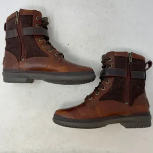 UGG Kesey Brown Leather Felt Lace Up Zip Buckle Harness Boots 6 thumbnail 8
