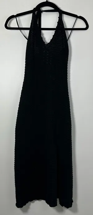 Aritzia Wilfred Black Crochet Knit Halter Midi Dress Size Small 100% Cotton thumbnail 1