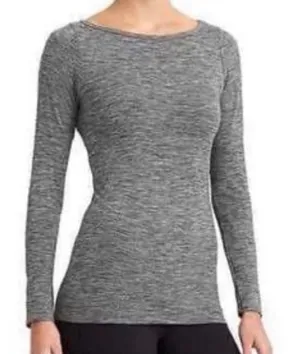 ATHLETA Gray Womens Small Seamless Long Sleeves Athletic Top Heathered Boat Neck thumbnail 1