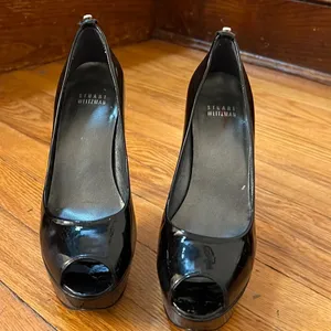 Stuart Weitzman Black‎ Patent Leather Platform Peep Toe Pumps Size 7M thumbnail 7