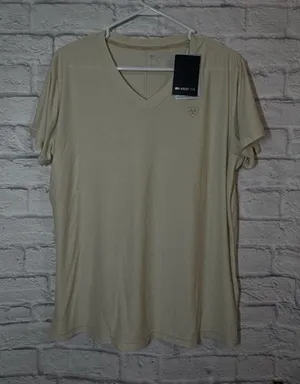 Ariat Women’s V-Neck Short Sleeve Tee in Cream, NWT, XL thumbnail 1
