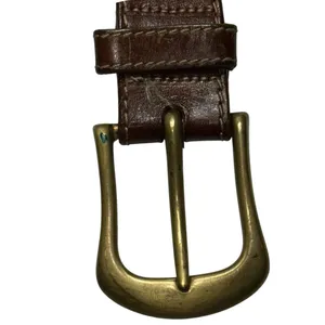 Vintage Y2K Size M Brown Leather Square Brass Buckle Belt thumbnail 2