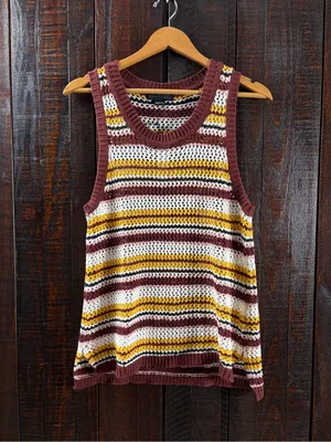 Sanctuary striped crochet knit sweater vest NWT Large thumbnail 2