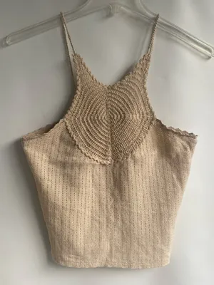 H&M cream woven crochet tank top boho western beach summer small thumbnail 2