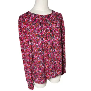 Romantic Floral Long Sleeve Blouse Pink Red‎ J.Crew Womens Size M thumbnail 2