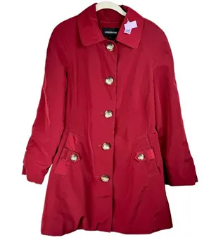 London Fog Red Button Front Trench Coat Jacket Sz Medium Plaid Flannel Lined thumbnail 1