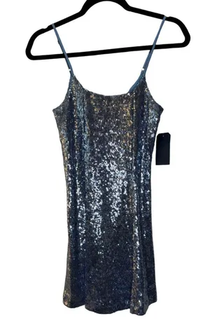 Melrose and Market Blue Sequin Cocktail Mini Dress Size XXS thumbnail 3