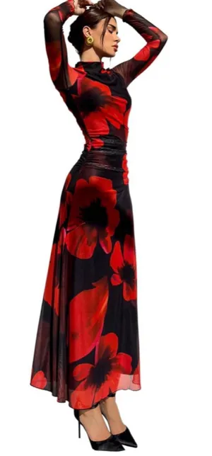 NEW Verdusa Floral Formal Slimming Wedding Guest Long Sleeve Maxi Dress L thumbnail 1