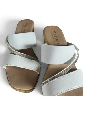 Mariella Made in Italy White Rhinestone Wedge Slide Sandals Size 8 thumbnail 4