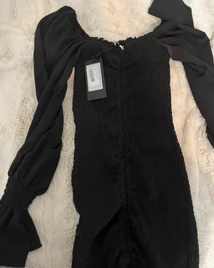 Beginning Boutique Black Long Sleeve Ruched Front Dress thumbnail 3