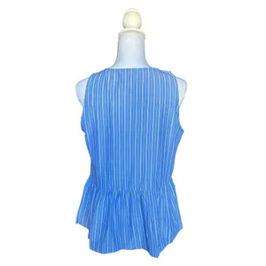 Amazon Blue Pinstripe Tie Front Peplum Top Size M Babydoll Blouse Cottagecore Summer thumbnail 5