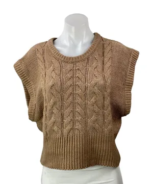 And Now This Women's Brown Sleeveless Cap Cable Knit Sweater Vest Top Size Sz L thumbnail 1