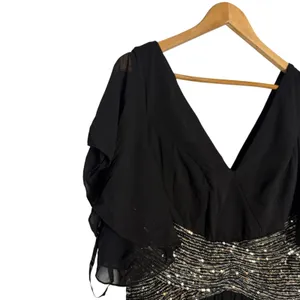 Unithorse Black Chiffon Flutter Sleeve Sequin Waist Slit Evening Formal Dress 12 thumbnail 4