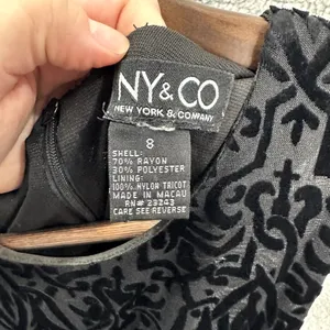NY &‎ Co Shift Dress Womens 8 Black Geometric Velvet Burnout Whimsigoth Vtg Y2K thumbnail 3