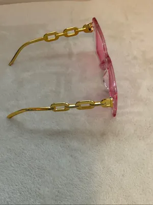Pink Square Frame Women's Sunglasses with Gold Accent Temples thumbnail 2