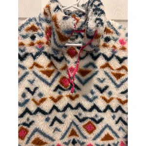 Eddie Bauer Womens Large Quarter Zip Sherpa Fleece Pullover Geometric Southwest‎ thumbnail 3