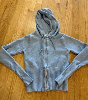 Frankie's Bikinis Blue Cloud Knit Aimee Zip Up Sweater Hoodie Sz M thumbnail 1