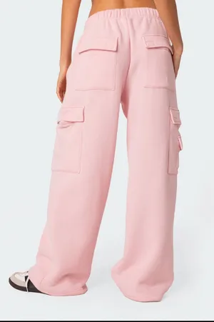 Edikted NWT Baby Pink Wide Leg Cargo Sweatpants (S) thumbnail 6