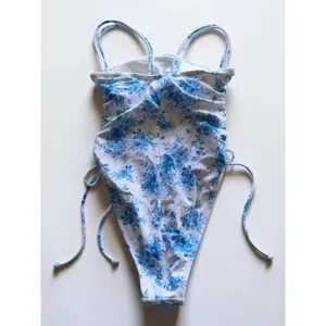 Wild Fable Blue Floral Ruched One‎ Piece Swimsuit XS NWT thumbnail 2