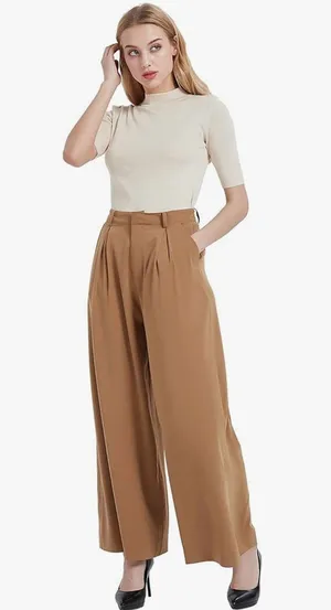Amazon Wide-Leg High Waisted Tan Women's Pants thumbnail 1
