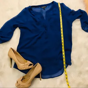 Express sheer blouse royal blue size XS thumbnail 5