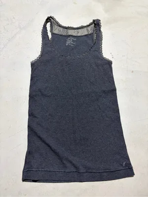 American Eagle y2K Women's gray Lace-Trim Tank Top large thumbnail 1