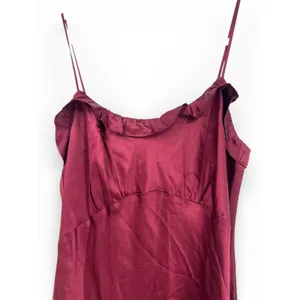 Reformation S Aribella Dress 100% Silk Ruffle Sleeveless Midi Bias Cut Burgundy thumbnail 3