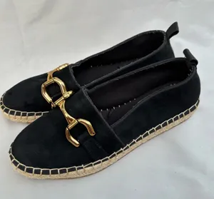 Zara Black Swede Espadrille Flats with Gold Buckle 39 thumbnail 1
