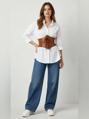 Corset Style Wide Girdle Fashion Elastic Faux Leather Skinny Elastic Waist‎ Belt thumbnail 9