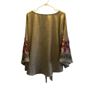 Olivia & Martin embroidered brown blouse tie front 3X thumbnail 3