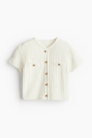 H&M Cream Textured Short-Sleeve Knit Cardigan with Gold Buttons – Size M 🤍 thumbnail 8