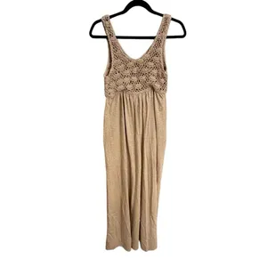 Aerie Tan Koko Brown Boho Crochet Knit Maxi Dress Medium NWT thumbnail 2