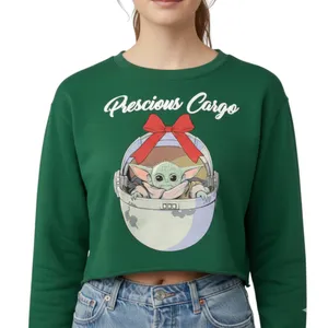 Star Wars Grogu Cropped Sweatshirt Women's M Green Baby Yoda The Mandalorian thumbnail 1