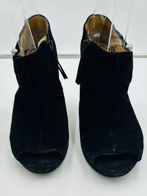 Nine West Evenly Black Suede 4" Heel Open Toe Silver Ball Details Sz 6.5M thumbnail 2