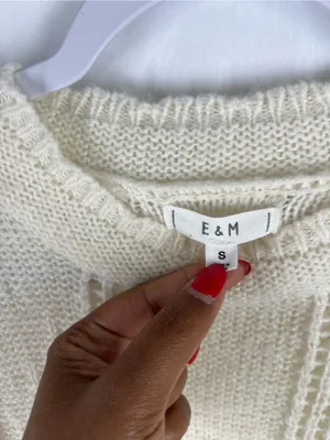 Open-Knit‎ Crewneck Sweater in Cream - Women's thumbnail 2