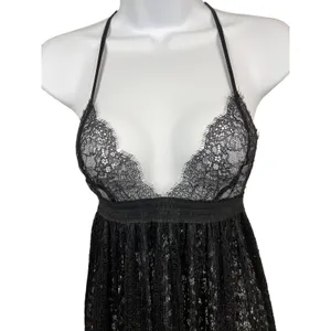 Victoria’s Secret Black Floral Mesh Lace Halter Babydoll Lingerie Dress S thumbnail 2